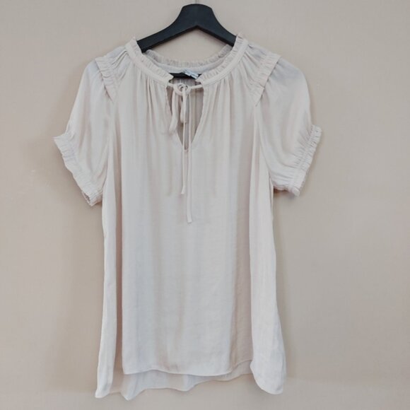 Naked Zebra blouse with tie front closure and ruffle detail on the neck sleeve - Picture 1 of 6